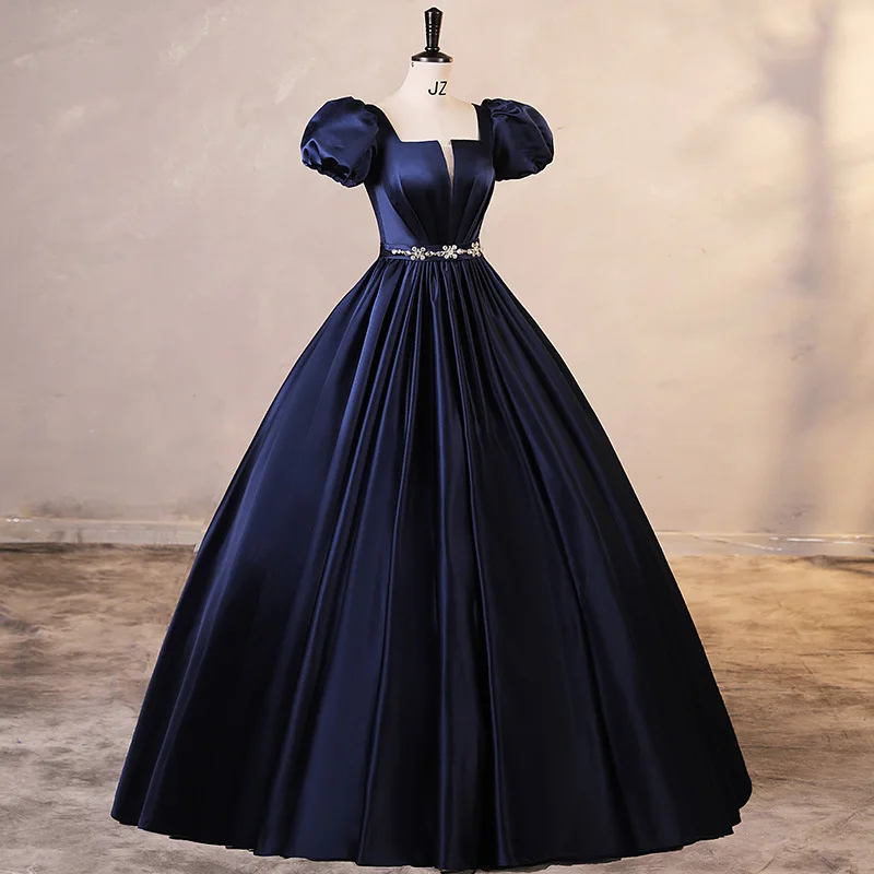 2024 New Quinceanera Dresses Dark Blue Simple Vintage Ball Gown Dress With Puff Sleeve Elegant Puffy Prom Dress Customized