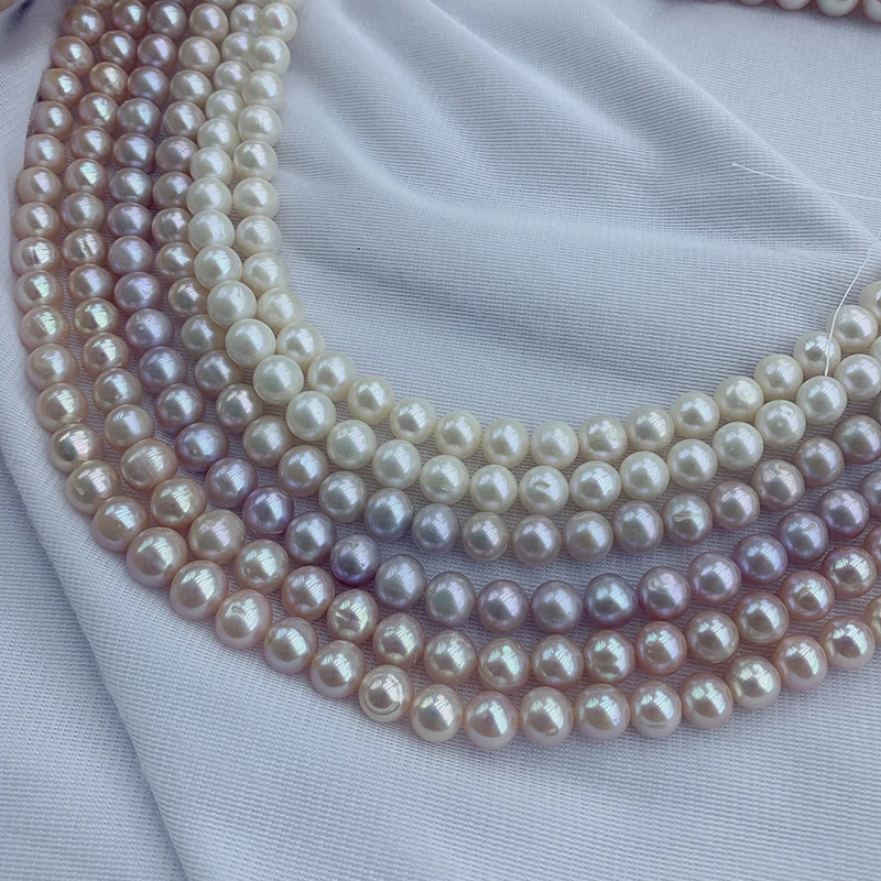 

9-10 mm round beads real freshwater pearls strand natural wholesale with hole for jewelry making