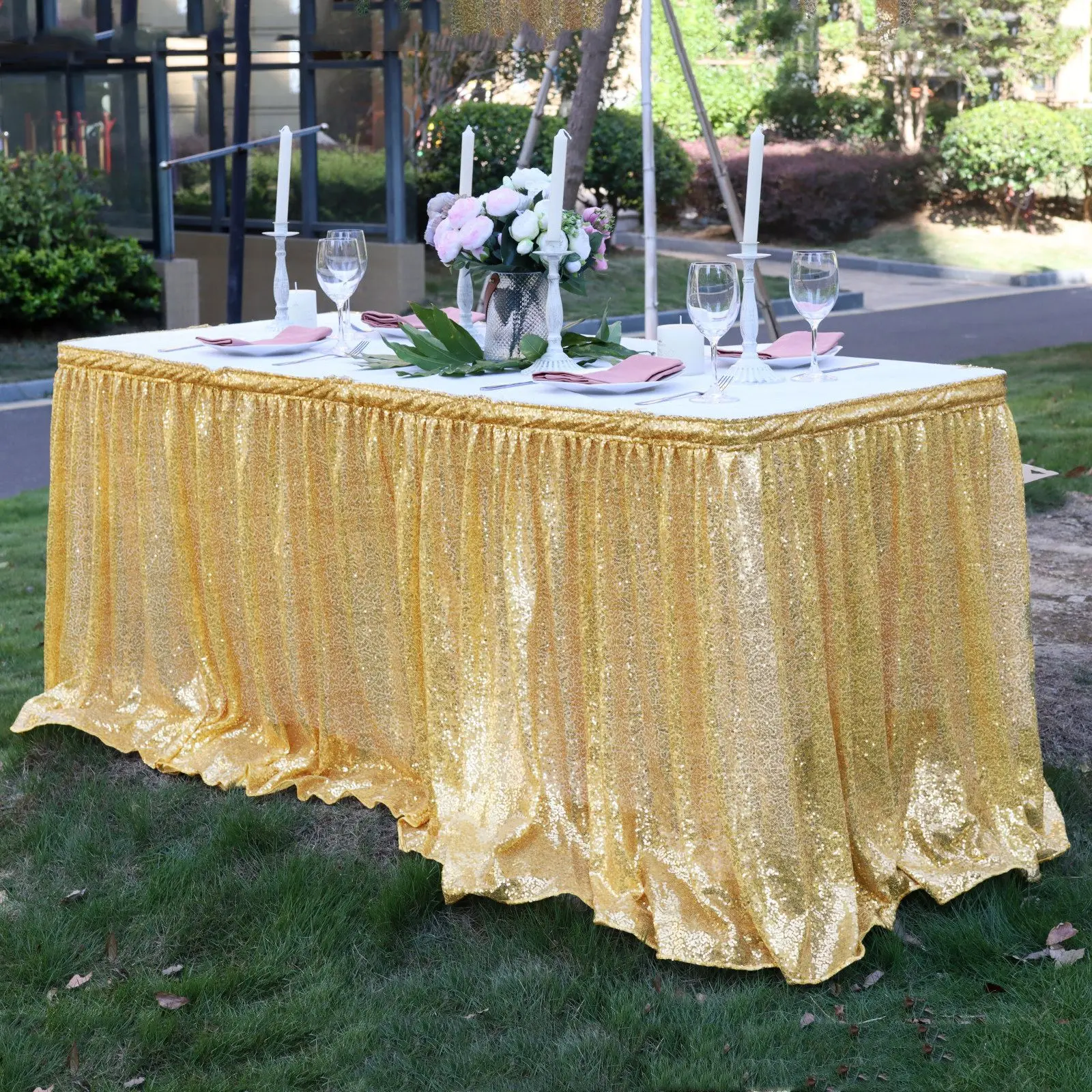 

Sequin Table Skirt Tables Flash Cloth Birthday Party Decor Wedding Festival Event Rectangle Glitter Table Skirts Decoration