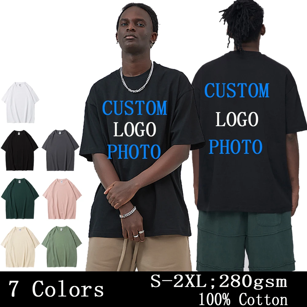 

280Gsm 100% Cotton Tops Tee High elasticity thread Custom Order Design Yourself Unisex O-Neck Men T-Shirt Loose Short