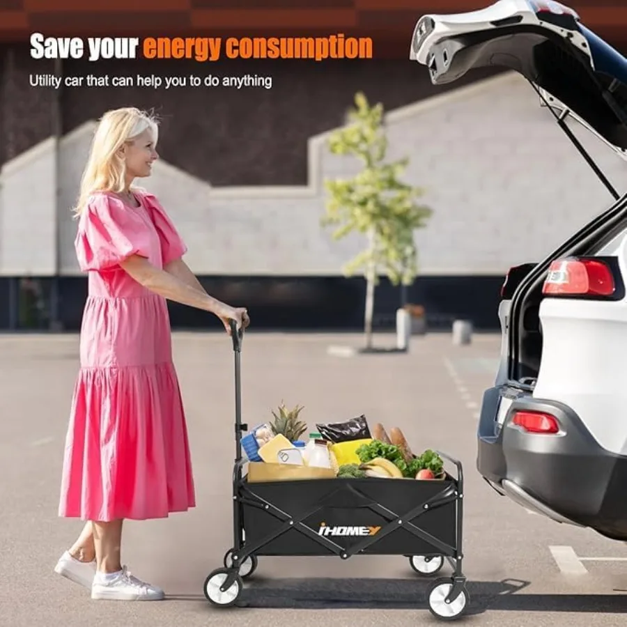 عربة شاطئ قابلة للطي وقابلة للطي بسعة كبيرة للرياضة والتسوق والتخييم والمغامرات الخارجية شديدة التحمل وقابلة للطي