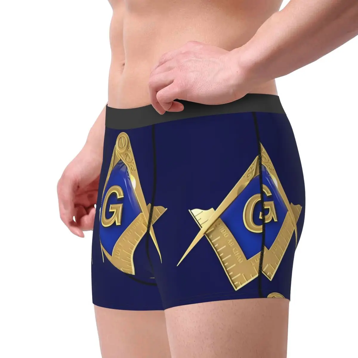 Men Freemason Gold Square & Compass Masonic Underwear Printed Boxer Briefs Shorts Panties Male Breathable Underpants S-XXL