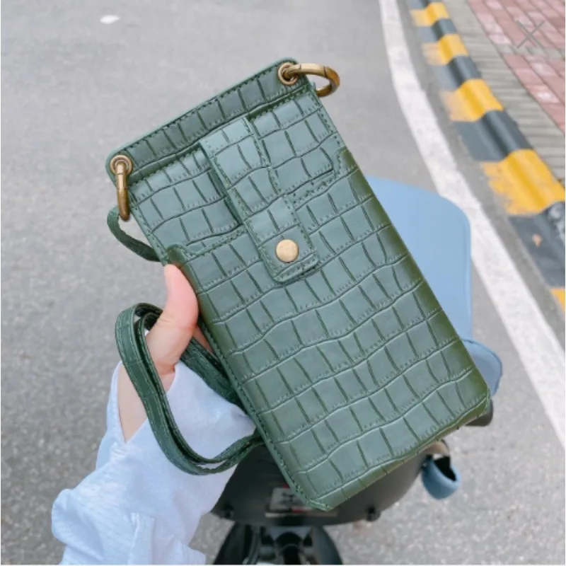 

Fashion design new with mirror mobile phone bag crocodile pattern leather ID credit card shoulder messenger bags