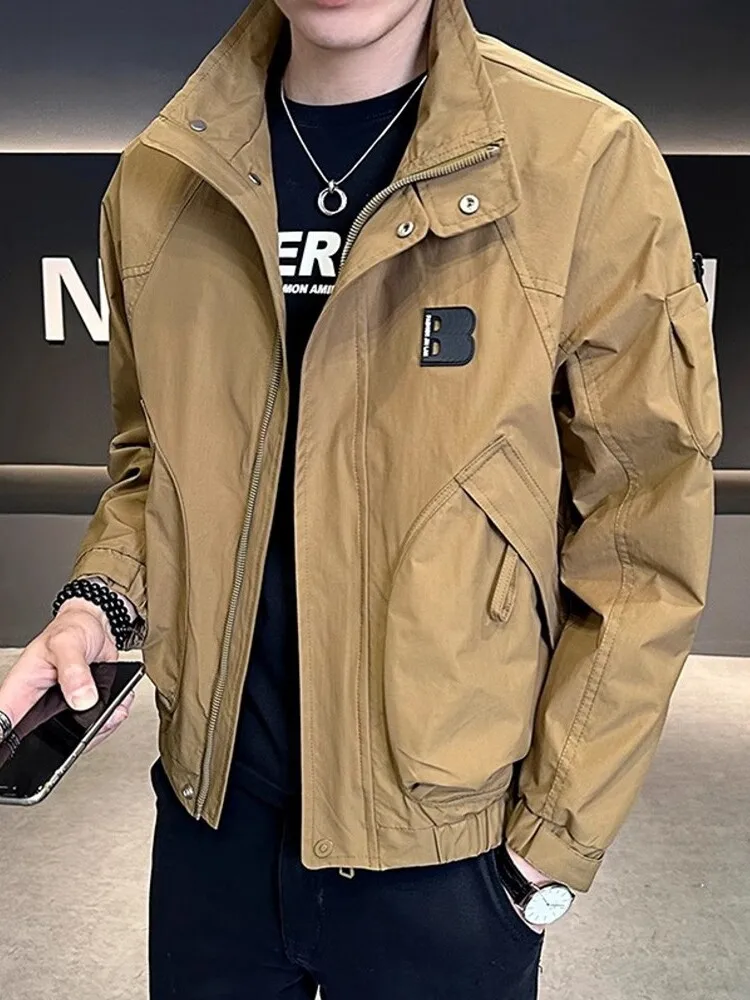 

Casual Men's Jaet Outerwear Windproof Polyester Fiber Zipper Closure Long Sve Stand Collar Workwear Sle Faion Urban