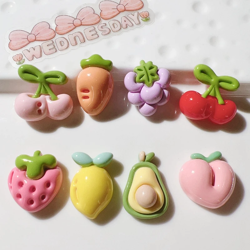 10 Pcs New Kawaii Cartoon Fruit Strawberry, Cherry Avocado Series Resin Scrapbook Diy Jewelry Children Gift Hairpin Accessories