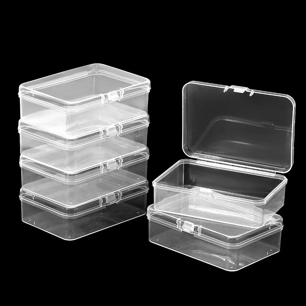 6Pcs Mini Containers with Lids Small Bead Organizer Box 2.44x3.39 Inch Clear Plastic Transparent Rectangle Storage Container