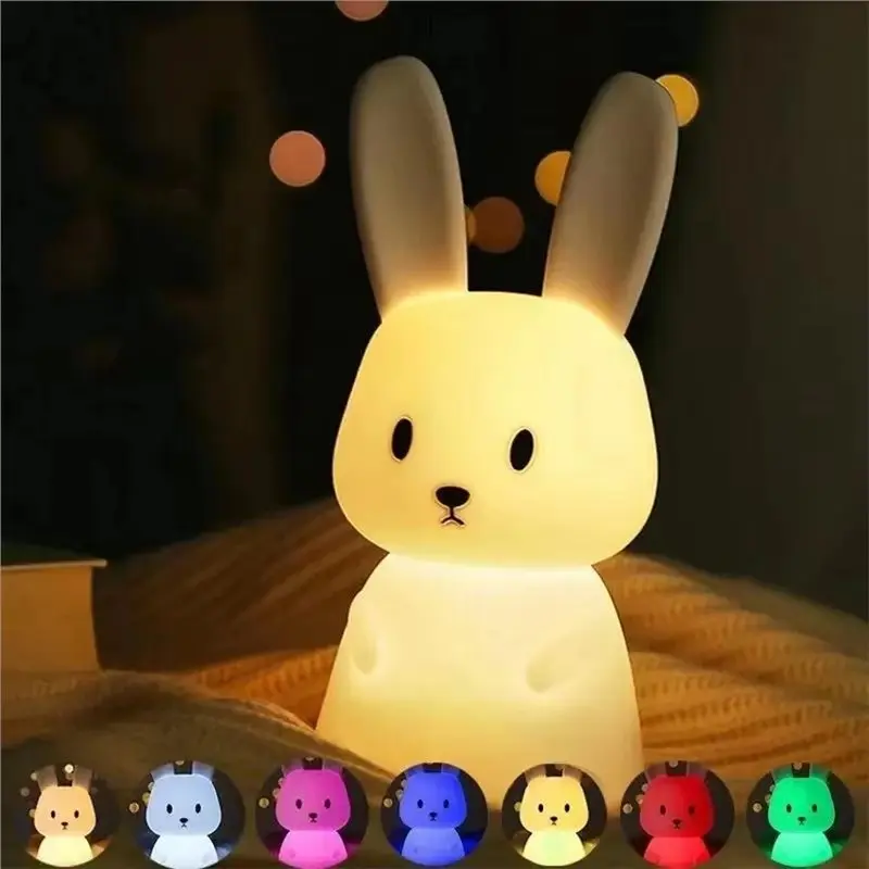 PHFU-Home For Kids Baby Child For Bedroom Decor Gift Silicone LED Night Light With Touch Sensor Cute Animal Table Lamp