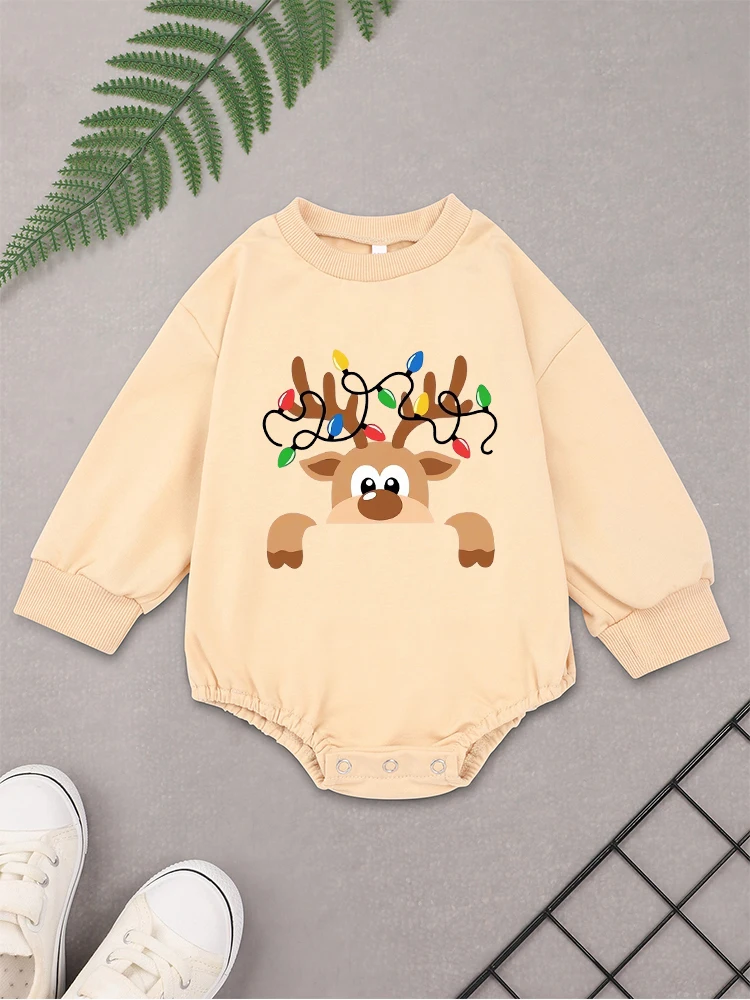 Cute Christmas Reindeer Baby Boy Girl Clothes Onesies Long Sleeve Winter Xmas Toddler Jumpsuit Kawaii Harajuku Newborn Bodysuit