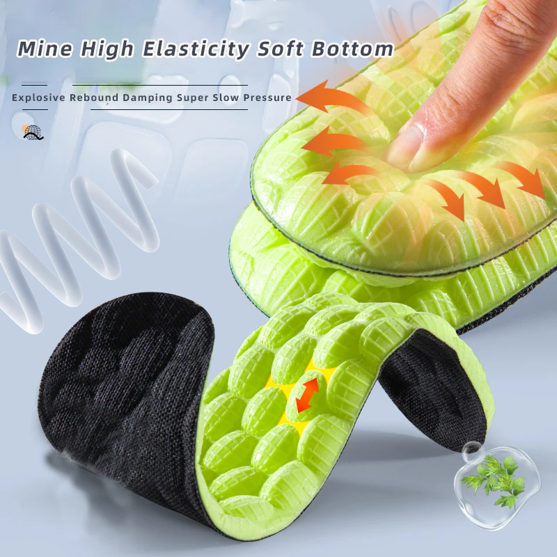 1 par de plantillas deportivas de látex verde para desodorización, absorción del sudor y soporte para el arco