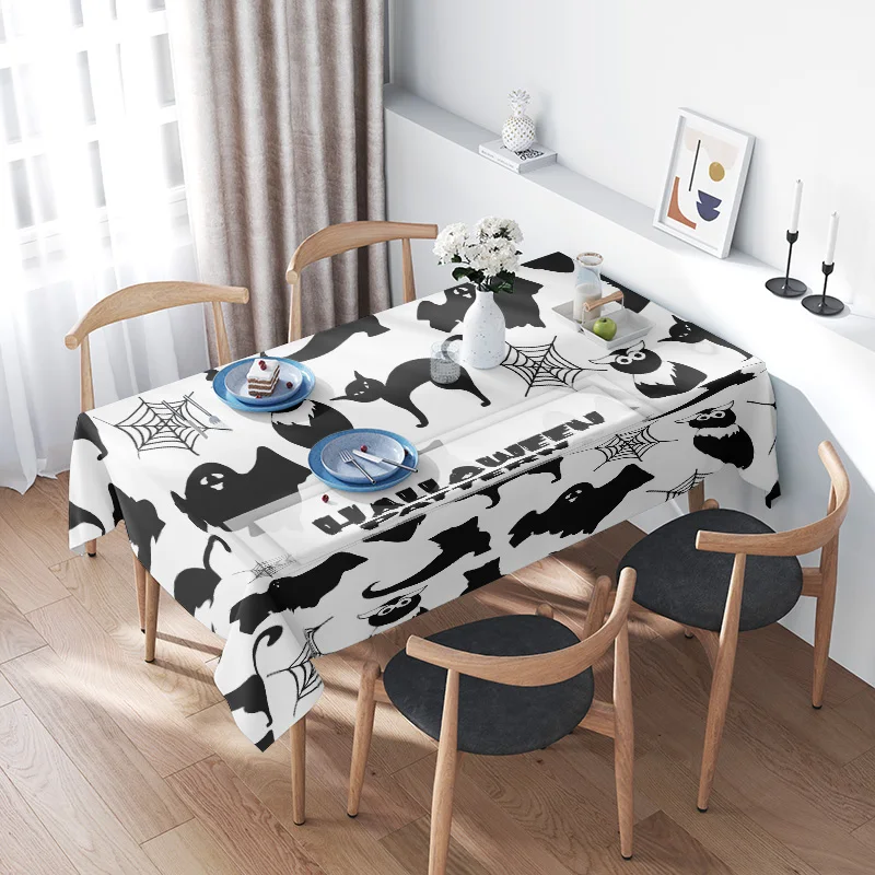 

Halloween Tablecloth Decorations Set with Black Cat Print Perfect for Ghost Party Supplies Cozy Autumn Festivities!