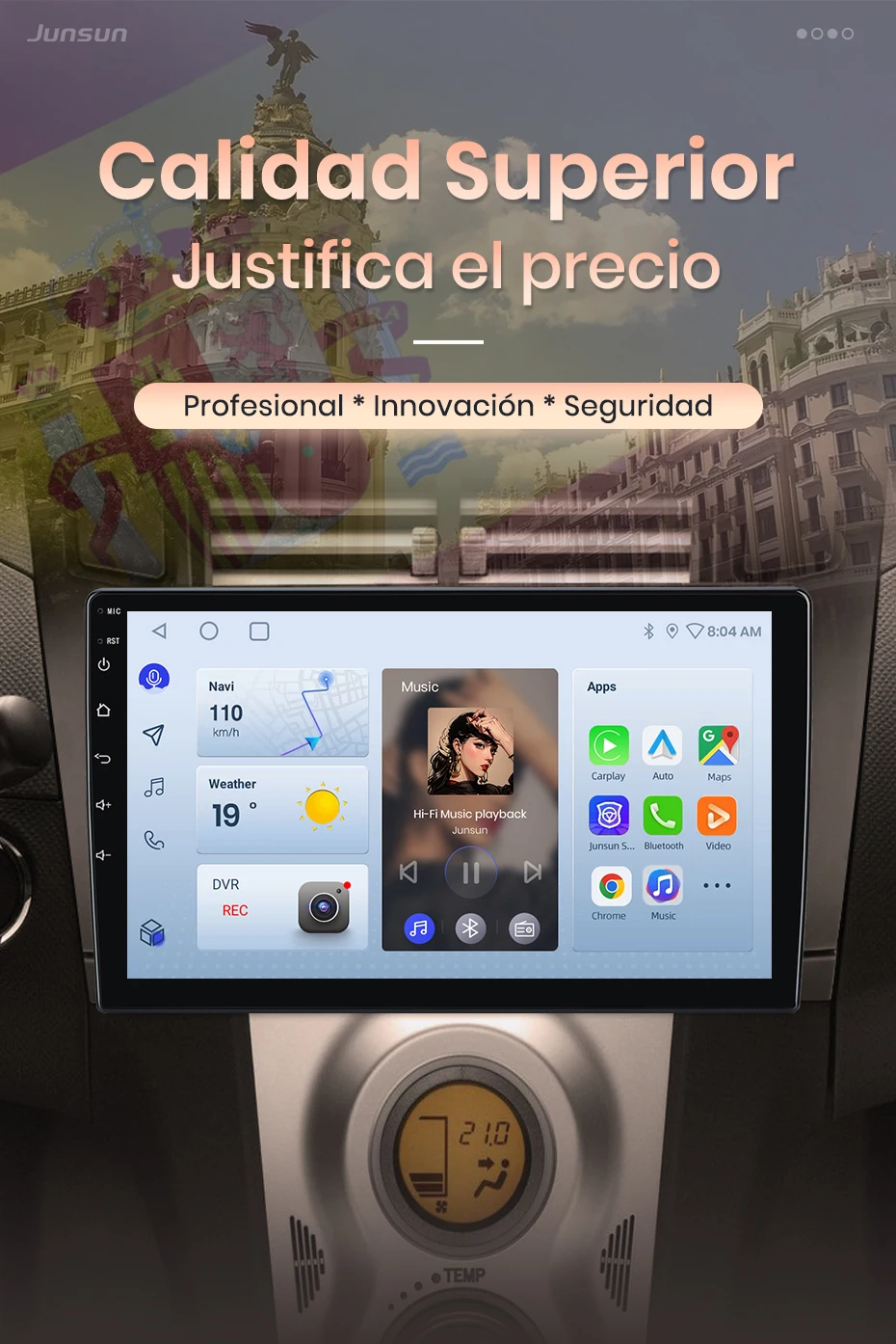 Junsun Radio Voz AI für Toyota Yaris 2005 2006-2012 Kabelloses CarPlay Android Auto Autoradio 2DIN mit Bluetooth DAB+ GPS RDS – Detail 1