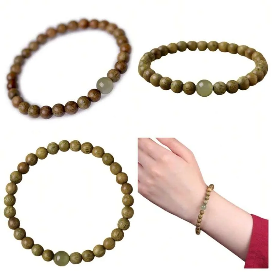 

6mm Green Sandalwood Beaded Bracelet Bangle For Health Wealth Protection Good Luck Jewelry Making DIY Craft