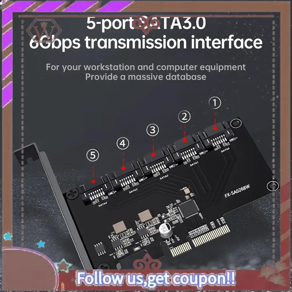 ABBG-Pcie a 5 porte SATA 3 III 3.0 6Gbps SSD Adattatore PCI-E PCI Express X1 Scheda controller Scheda di espansione Supporto X4 X8 X16