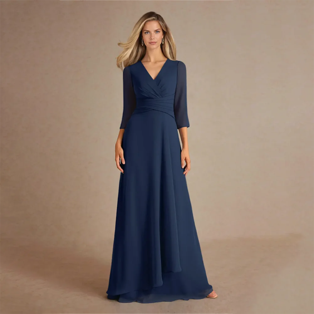 

Mother of the bride dress 2025 V-neck Half Sleeve Pleated A-line Swing Mother Dress Elegant Formal Party Gowns Customized
