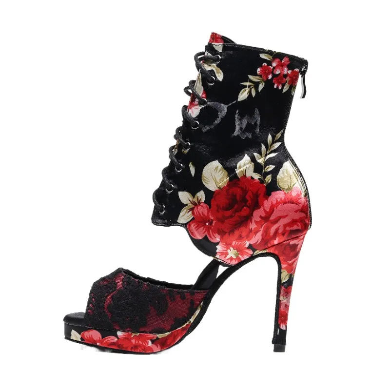 

Ladies' high heels Latin dance shoes satin flower national standard tango samba Modern salsa dance shoes pointe shoes