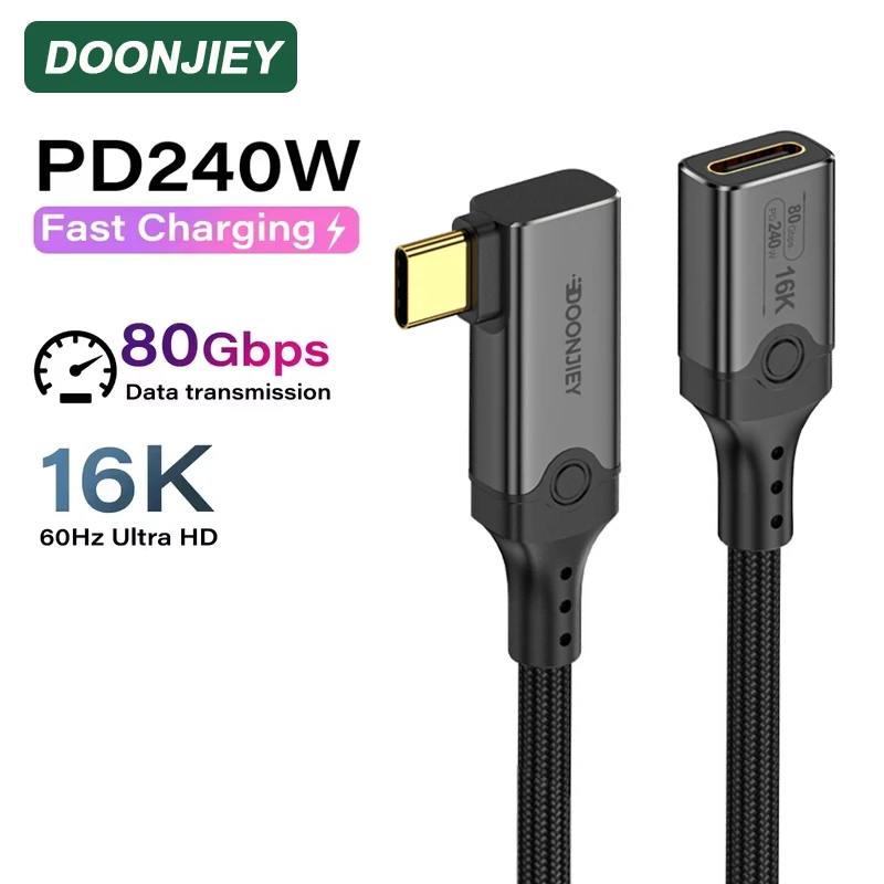 DOONJIEY PD240W USB 5.0 Type C Extension Cable Male to Female ThunderBolt 5 80Gbps USB-C Data Cord 16K@60Hz for Laptop Monitor