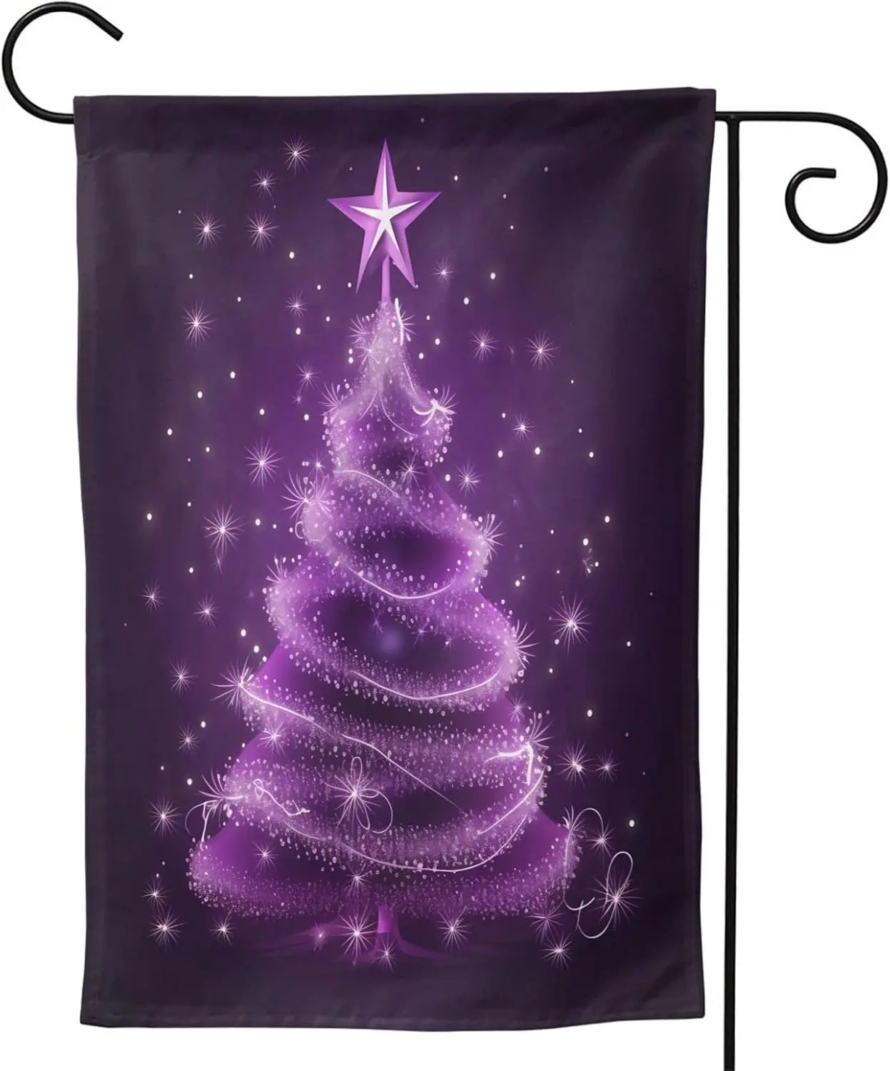 Purple Christmas Tree Garden Flag Double Sided, Christmas Tree Shine Stars Welcome Flags for Party Yard Lawn House 12.5x18 Inch