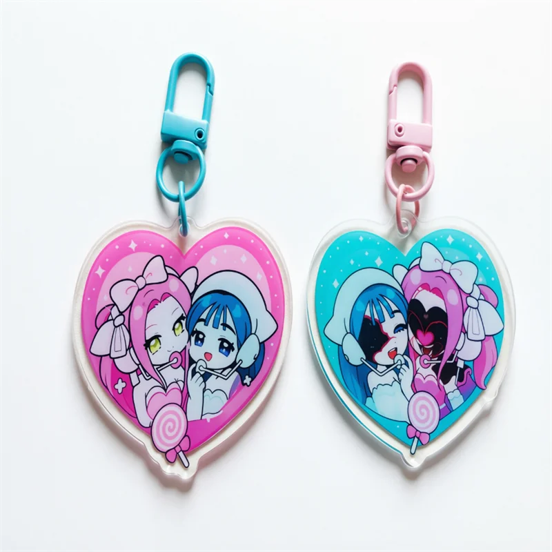 Alien Stage Keychain Acrylic Heart Mizi & Sua Fan Art Anime Key Holder Collectible for Fans