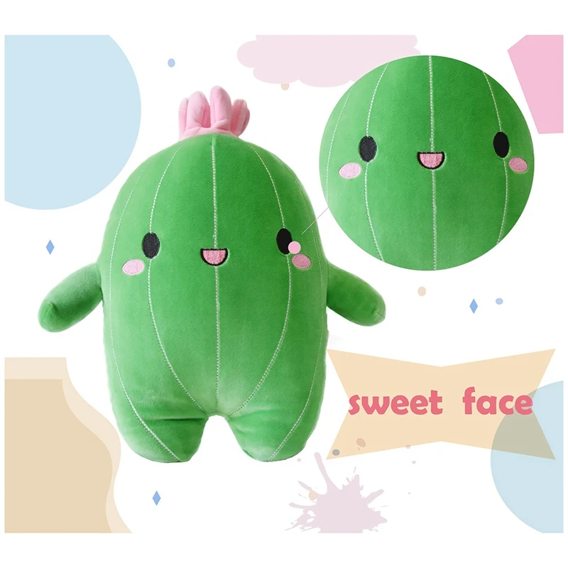 Cuddly Cactus Stuffed Plant Animal With Smile Face And Pink Antenna Soft Cacti Plush Toy Pillow,S Easy To Use Green