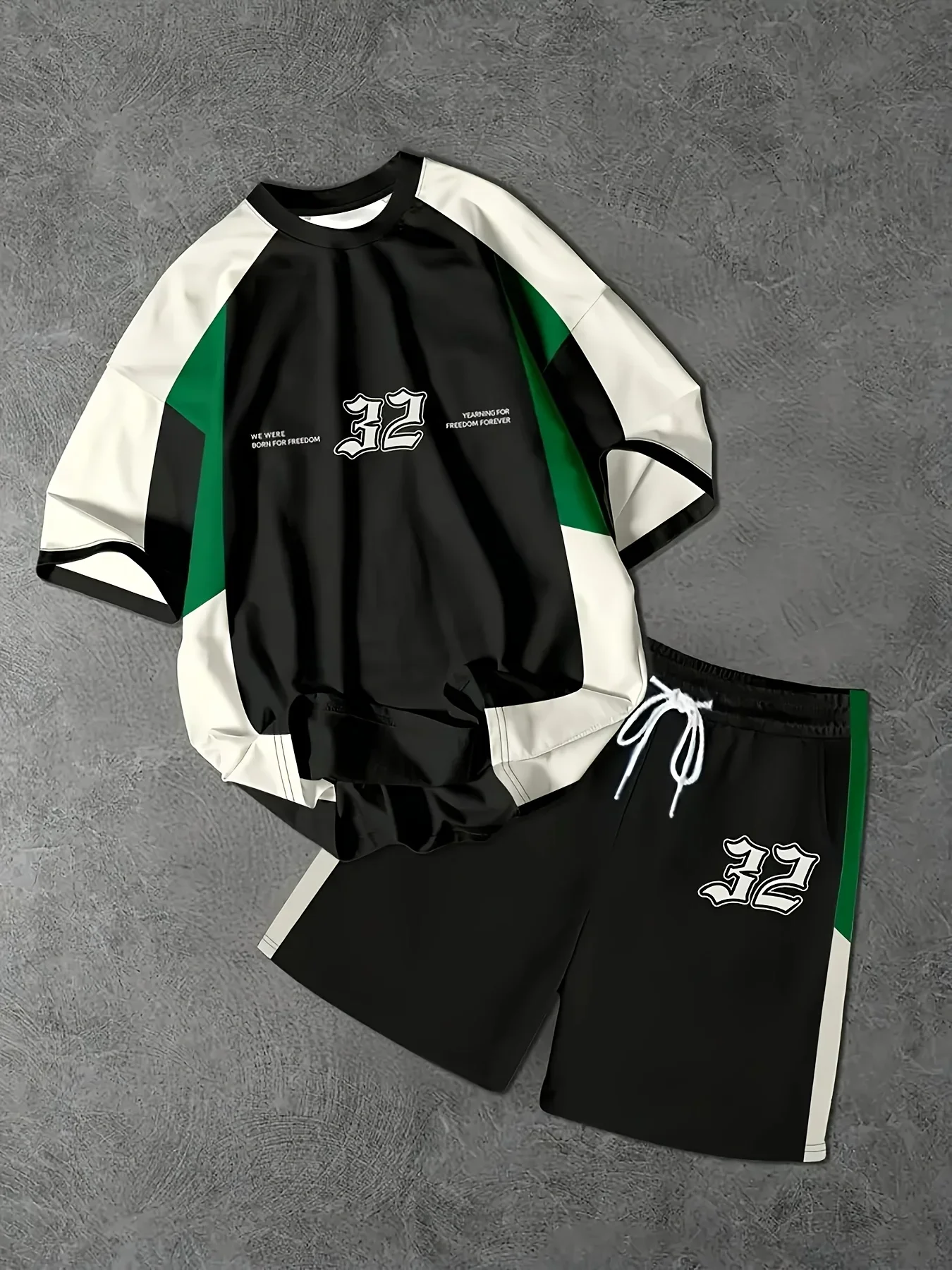 

Summer Men's Round Neck Short-Sleeved T-Shirt Shorts Simple Leisure Printed Loose Breathable Quick-Drying Comfortable Sports Top