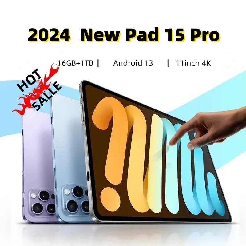 Global Version New Pad 15 Pro Android 13 Tablet 11inch HD 4K Snapdragon 870 16GB+1T 5G Dual SIM Bluetooth WiFi GPSTablet PC