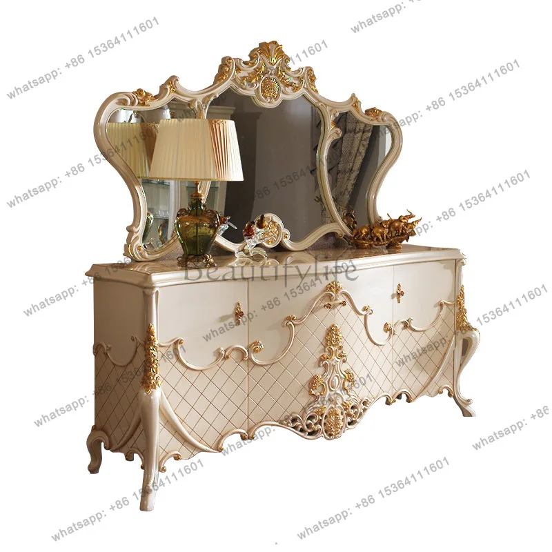 

European-style birch carved dining side cabinet French court with mirror locker Villa combination furniture