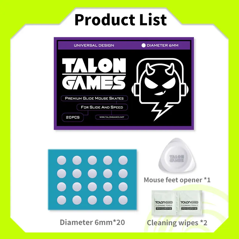 20PCS 6mm TALONGAMES Mouse Feet Compatible With Razer Logitech Glorious Steelseries Universal Dots Round Curved Edge Mouse Feet