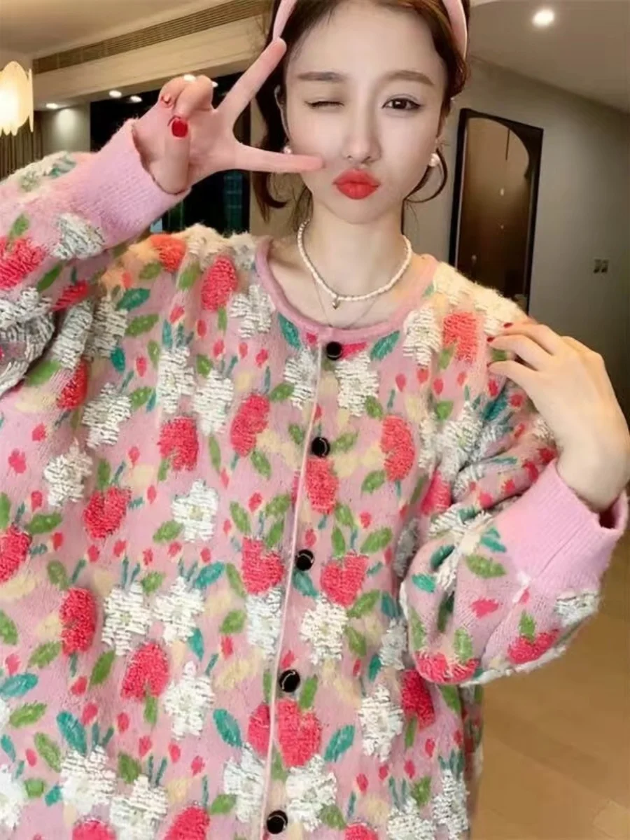 

plus Size Sweater Jacket Women's Vintage Knitted Loose Style Spring Autumn Sweet Young-looking Cardigan for Heavy MM