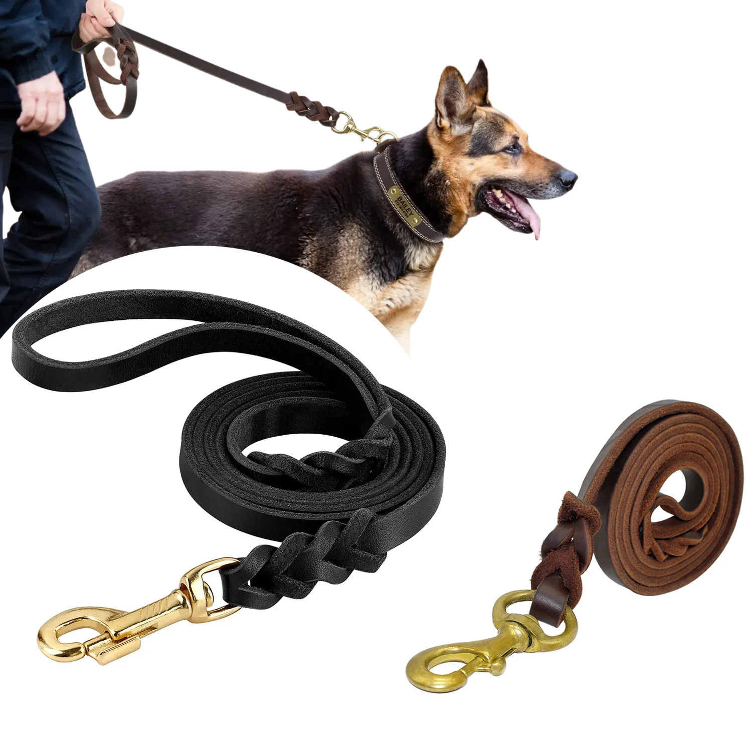 Genuine Leather Dog Leash Dogs Long Leashes Braided Pet Walking Training Leads Brown Black Colors For Medium Large Pet