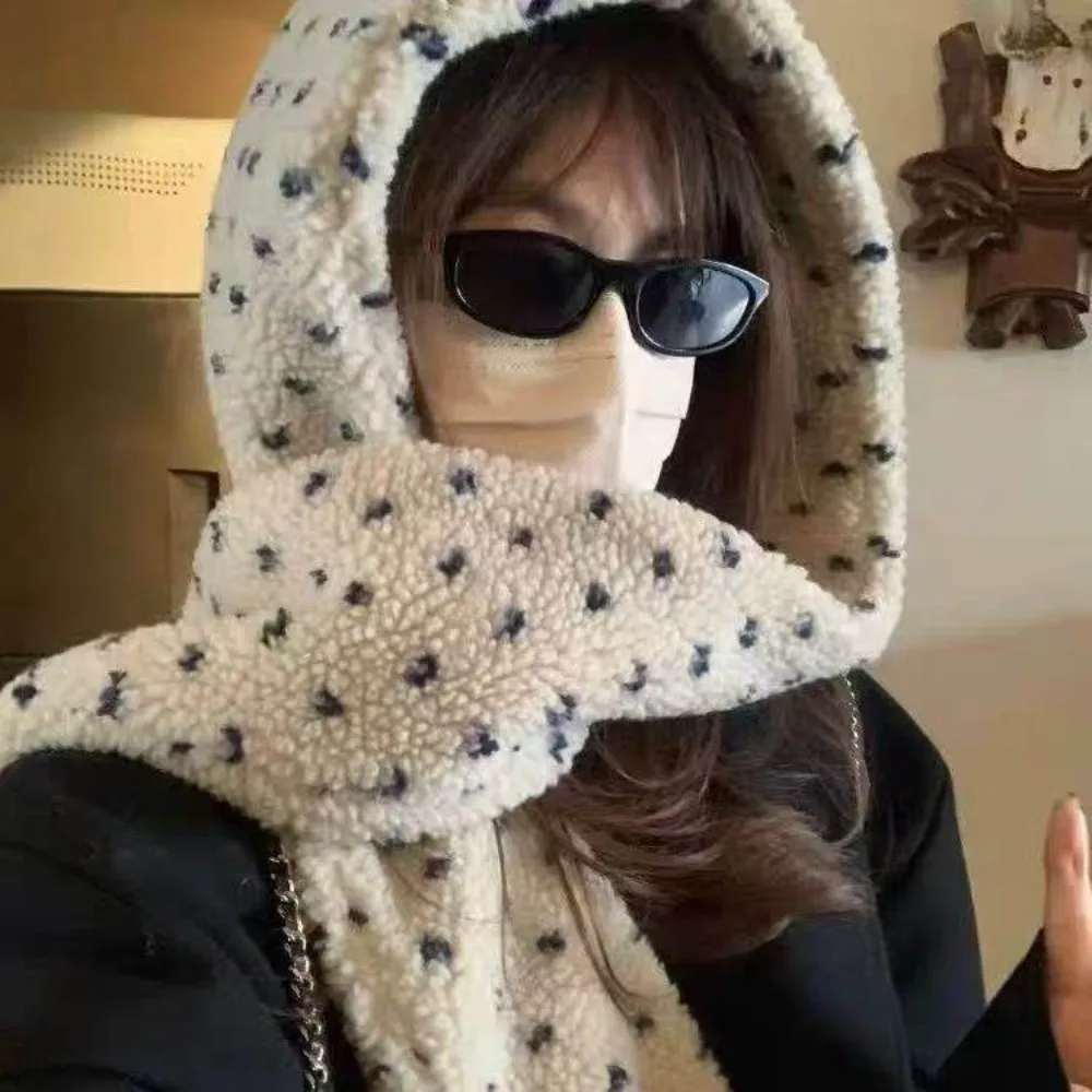 Winddicht Winter Polka Dot Sjaal Hoed Verdikte Lamswol Bivakmuts Trui Hoeden Gehoorbescherming Warme Pluche Mutsen Herfst