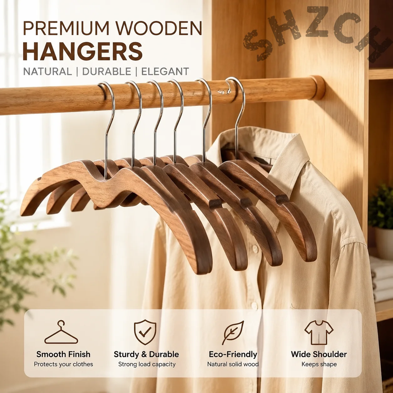 Solid Wood Short-Neck Clothes Hanger with Non-Slip Surface & Shoulder Grooves – Space-Saving, Durable Garment Organizer