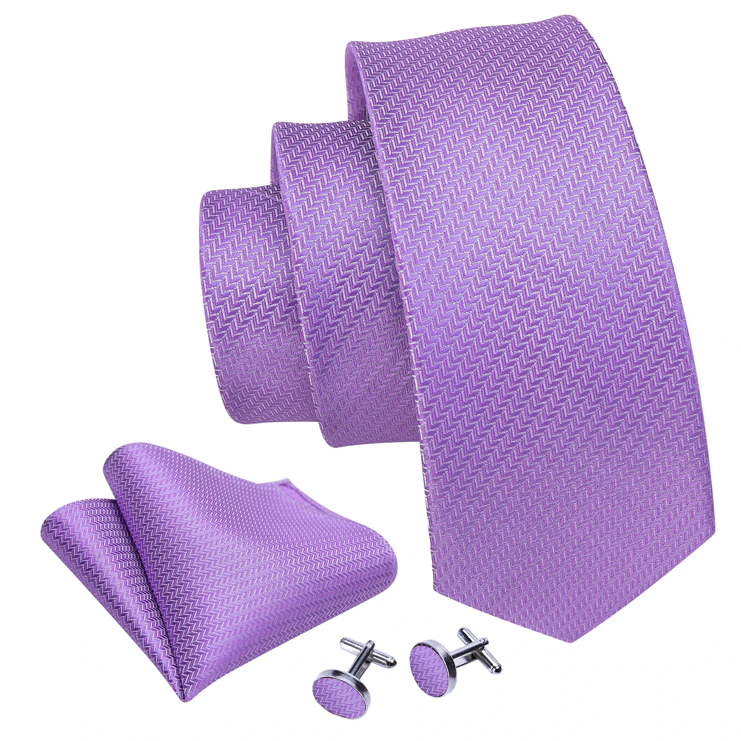 Designer Mens Tie Jacquard Necktie Pocket Square Cufflinks Set Amethyst Purple Striped for Male Men Wedding Busniess Party Gift