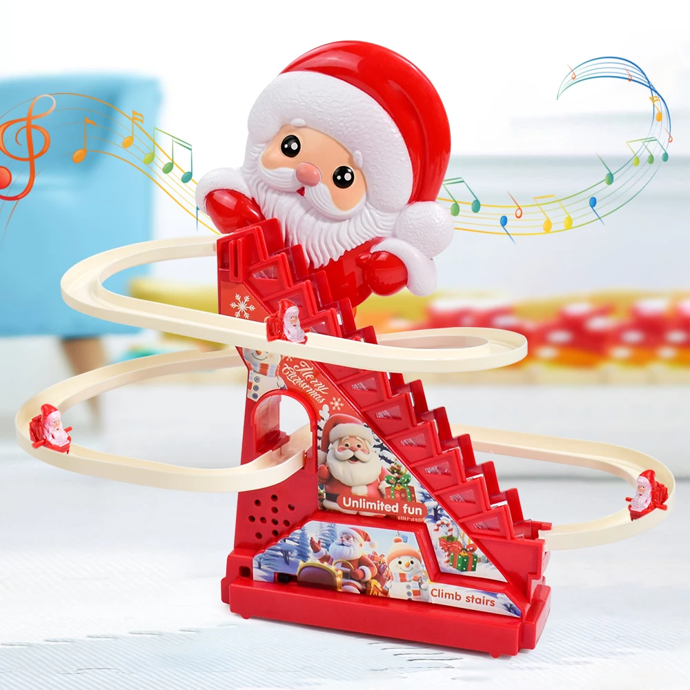 Santa Christmas Roller Coaster Track With LED Lights And Music,Christmas Slide Toy Electric Track Slide Roller Coaster Playset
