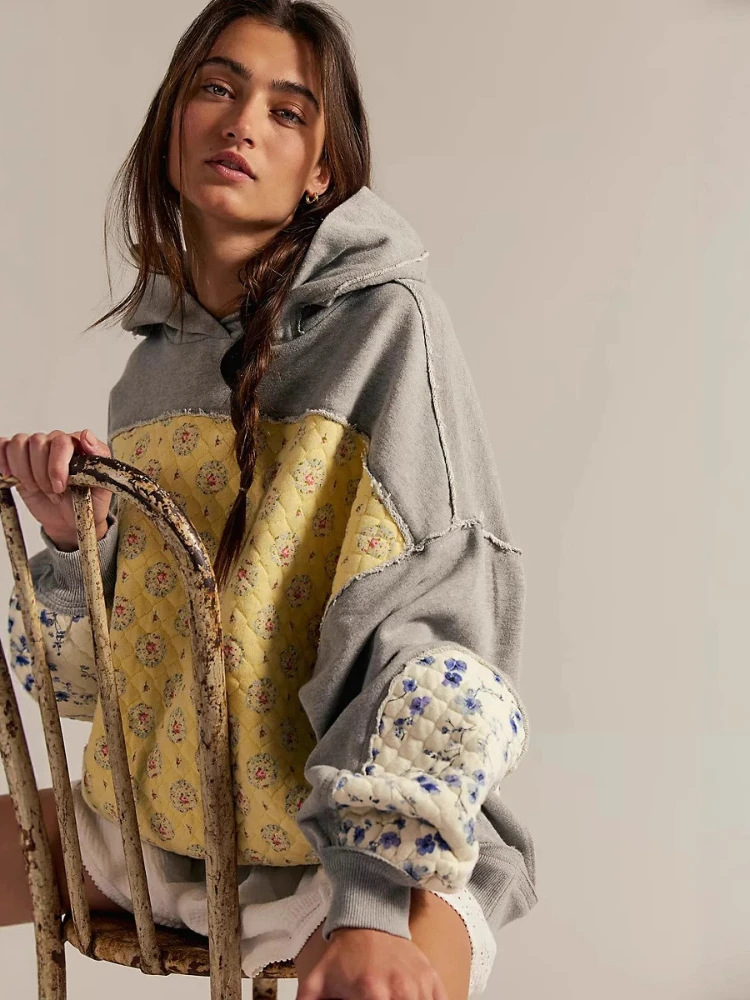 خريف شتاء 2025 جديد المرأة هوديس التطريز المرقعة البلوز البلوز ملابس الشارع الشهير كم طويل طباعة المتضخم القمم #1