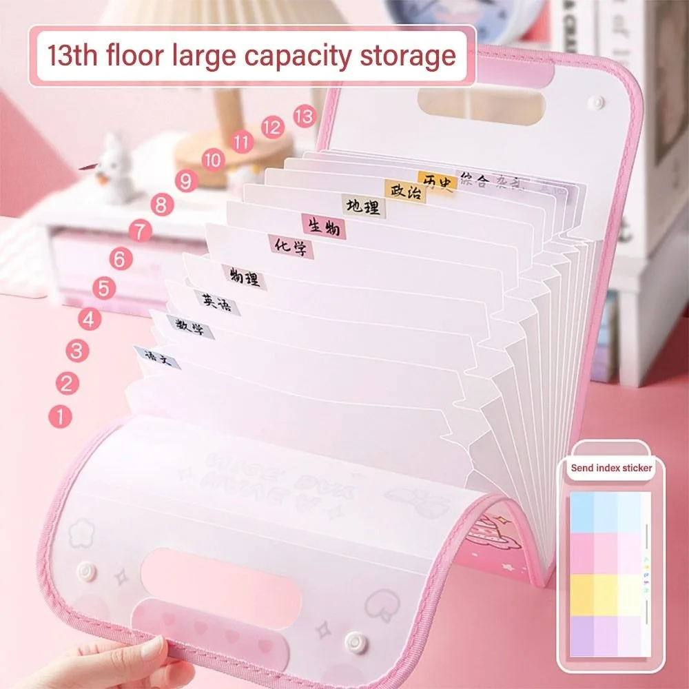 A4 A4 File Folder 13 Pockets Organizer Vertical Organ Bag Hand-held Cartoon Test Paper Storage Folder Documents