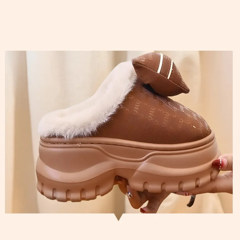 

Новые зимние тапочки на очень высоком каблуке 7 см, женские домашние туфли с меховым бантом, женские модные корейские сабо на платформе, сабо, женские тапочки