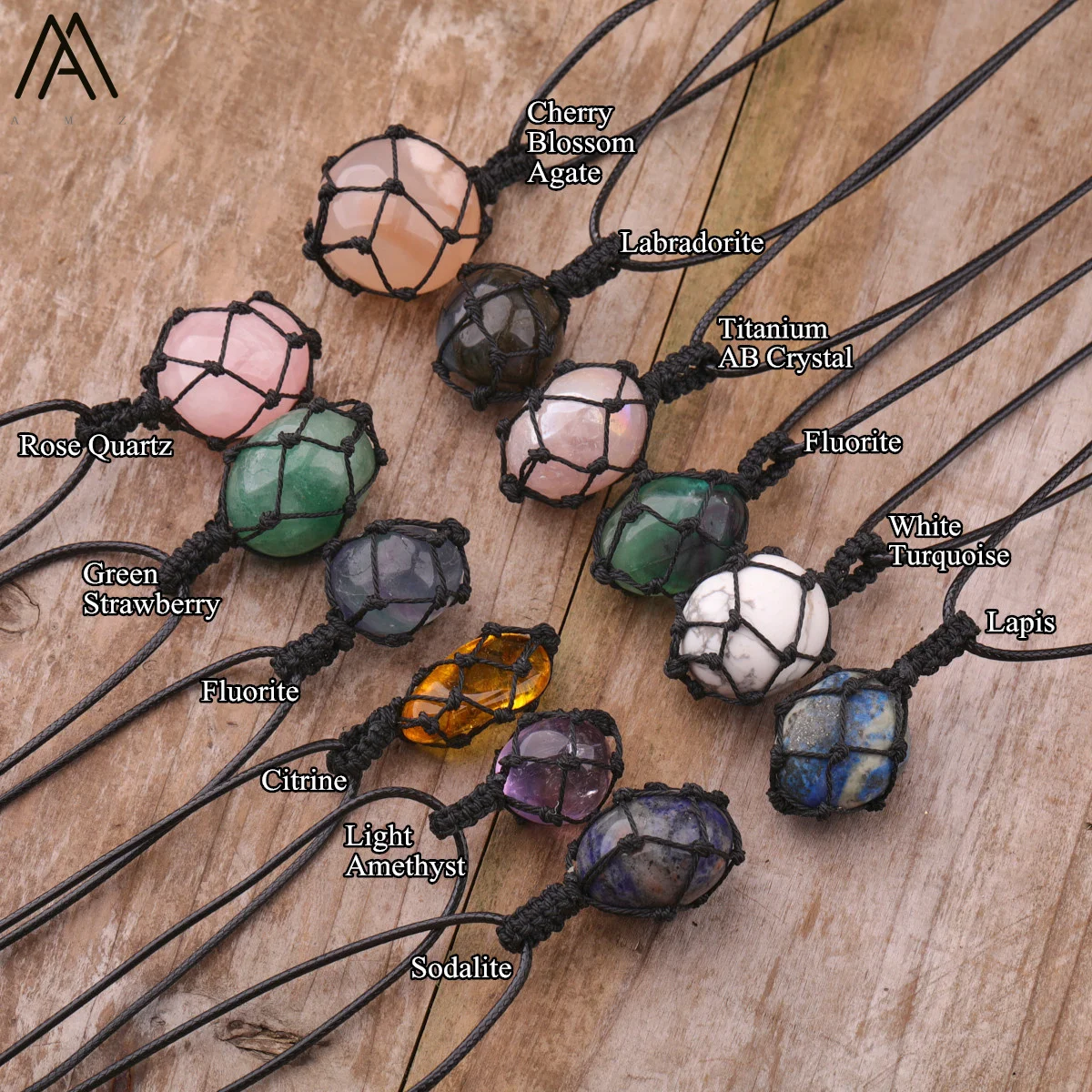 Healing Crystal Tumbled Stone Pendant Necklace For Women Knotted Net Bag Leather Necklace Yoga Meditation Jewelry Bijoux Gifts