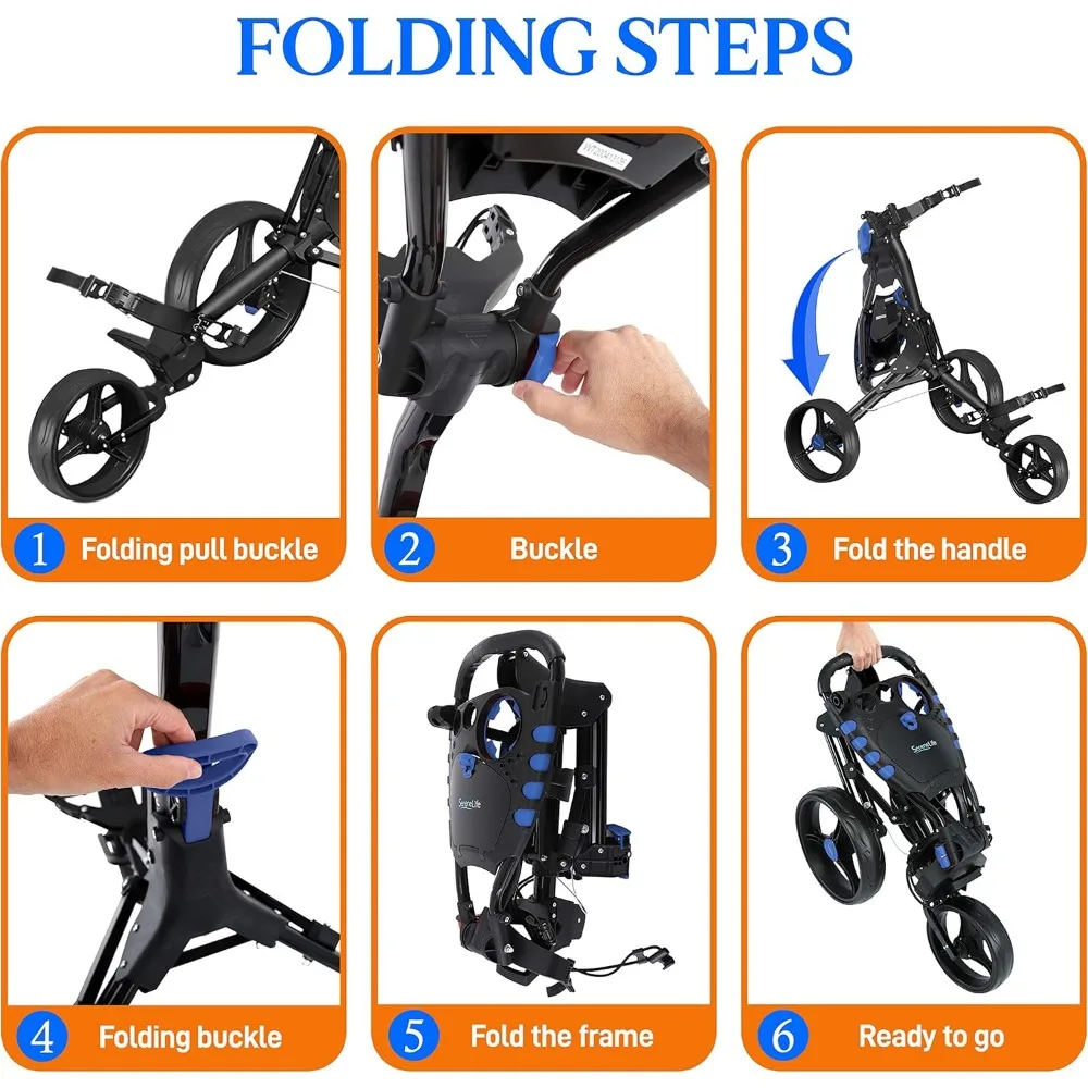 4 Wheel Golf Push Cart - Lightweight Folding Walking Push Cart Roller Golf Bag Holder w/Foot/Handle Brake, Upper/Lower Bracket