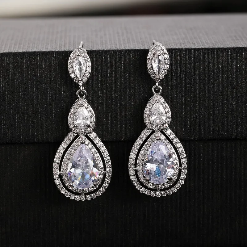 

925 Sterling Silver Charming Water Droplet Tassel Zircon Stud Earring for Women Fine Jewelry Minimalist Accessories Wholesale