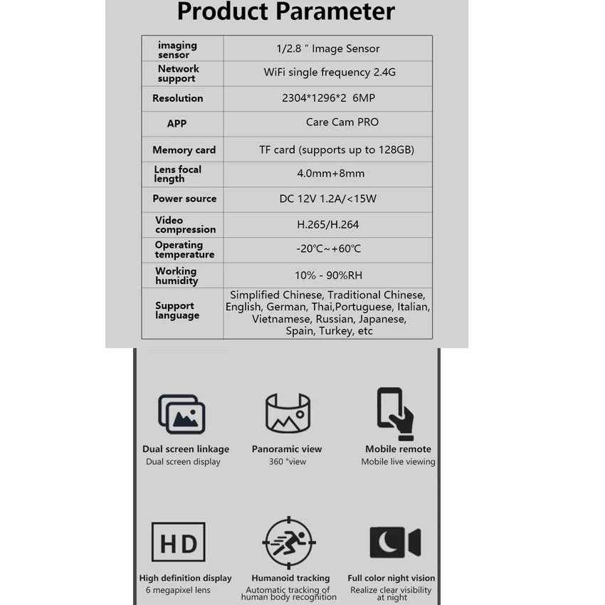 6MP PTZ WIFI IP Camera Audio CCTV Surveillance Dual Lens With Dual Screen Ai Human Detect Auto Tracking 10X Digital Zoom