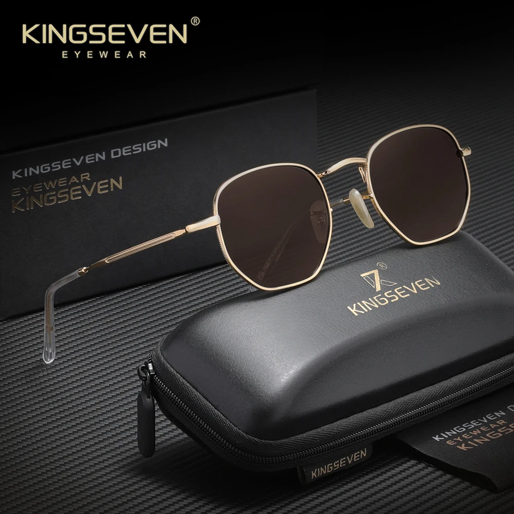 KINGSEVEN Klassische polarisierte Sonnenbrille für Männer und Frauen, modisch, quadratisch, Legierungsrahmen, Antireflexionsgläser, Luxusbrille