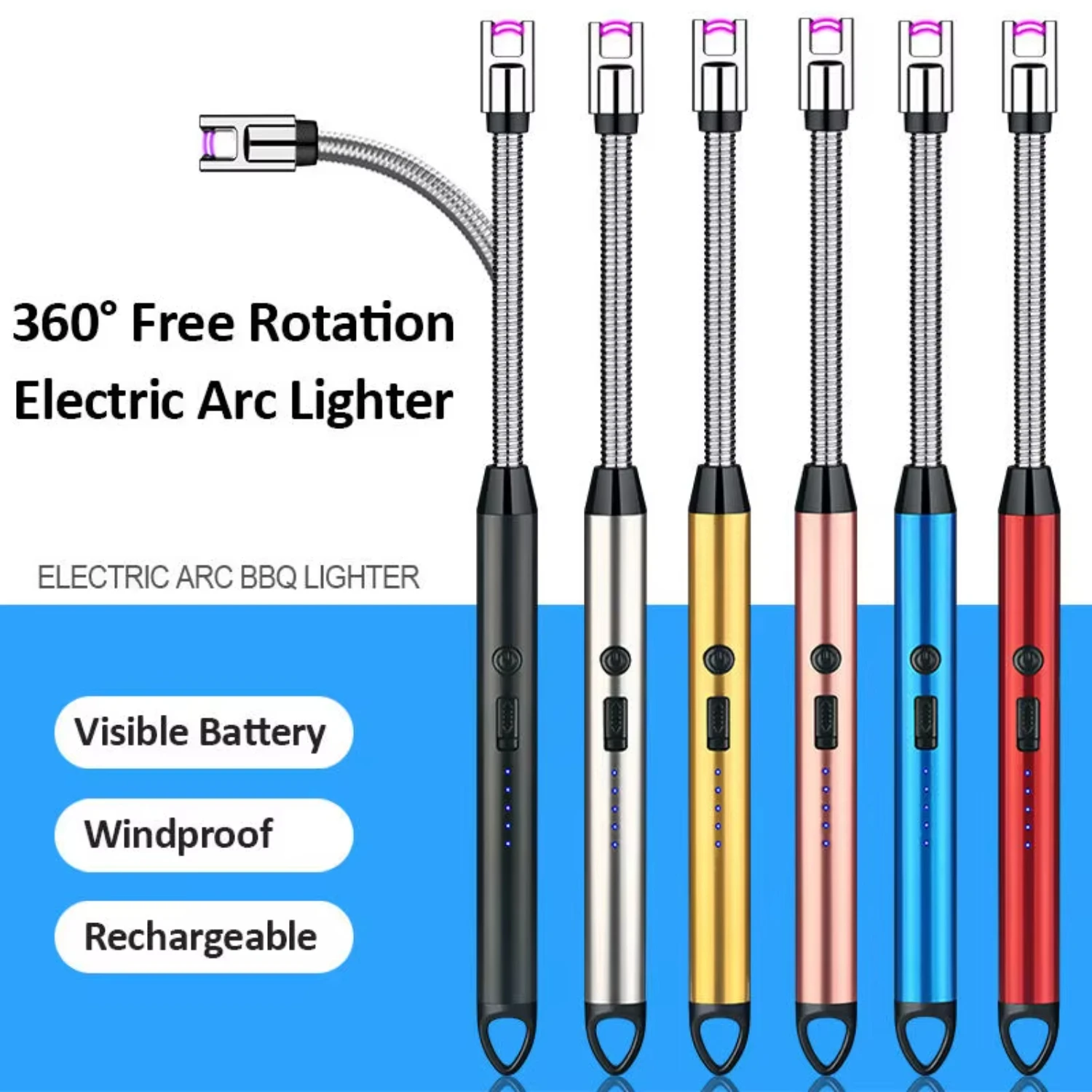 High  360 Degree Free Spin Kitchen Bbq  Extended  Torches Usb Rechargeable Windproof LightersPlease select Aliexpress Logistics