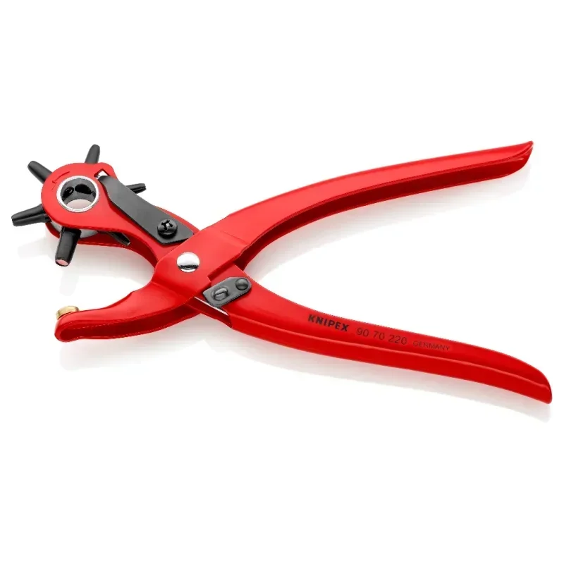 KNIPEX  Revolving Punch Pliers 8.6-inch Six Interchangeable Tools for Punching Holes into Leather Textile 9070220