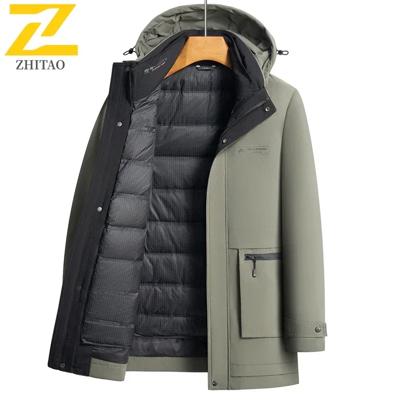 

Mens Winter Hooded Casual Down Jacket Thick Goose Down Filling Lightweight Waterproof Detachable Inner Lining Luxury Jacket