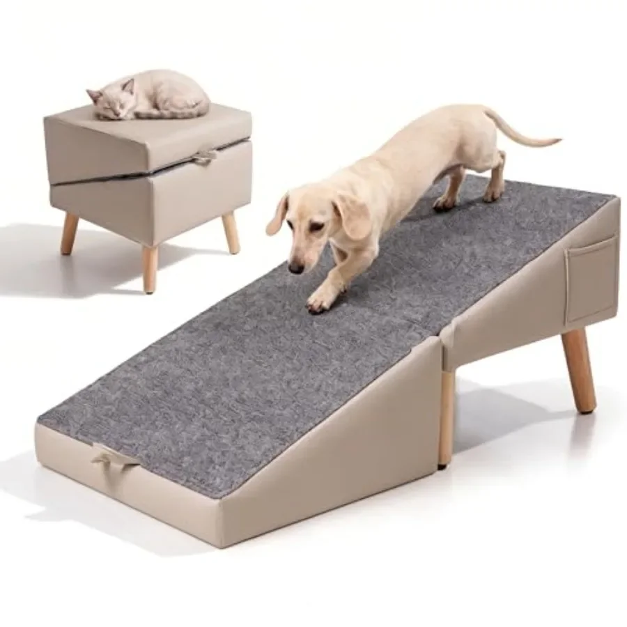 Dog Ramp for Couch Bed, 2-in-1 Dog Stairs for Small and Medium Dogs Cats, 16'' Indoor Pet Ramp with 23Gentle Slope, Non-Slip Fe