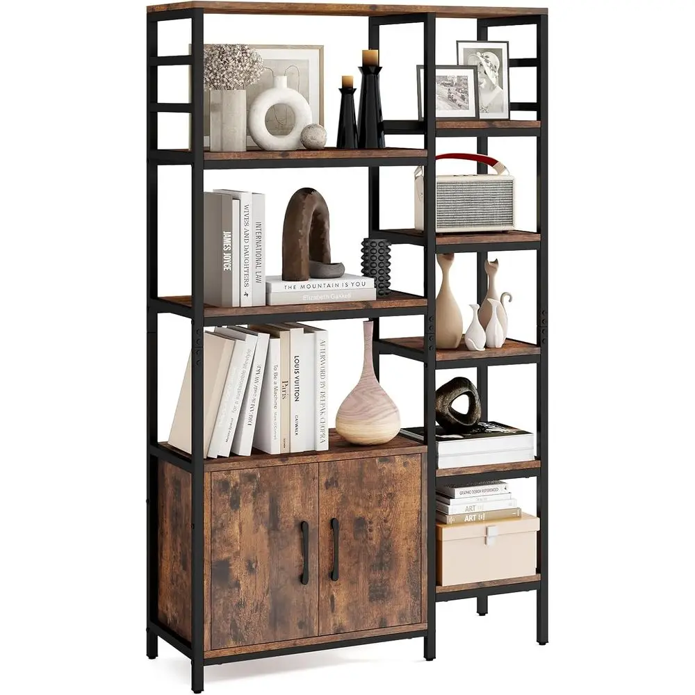 

8-Tier Tall Bookshelf with 2-Door Cabinet, Industrial Style, Rustic Brown