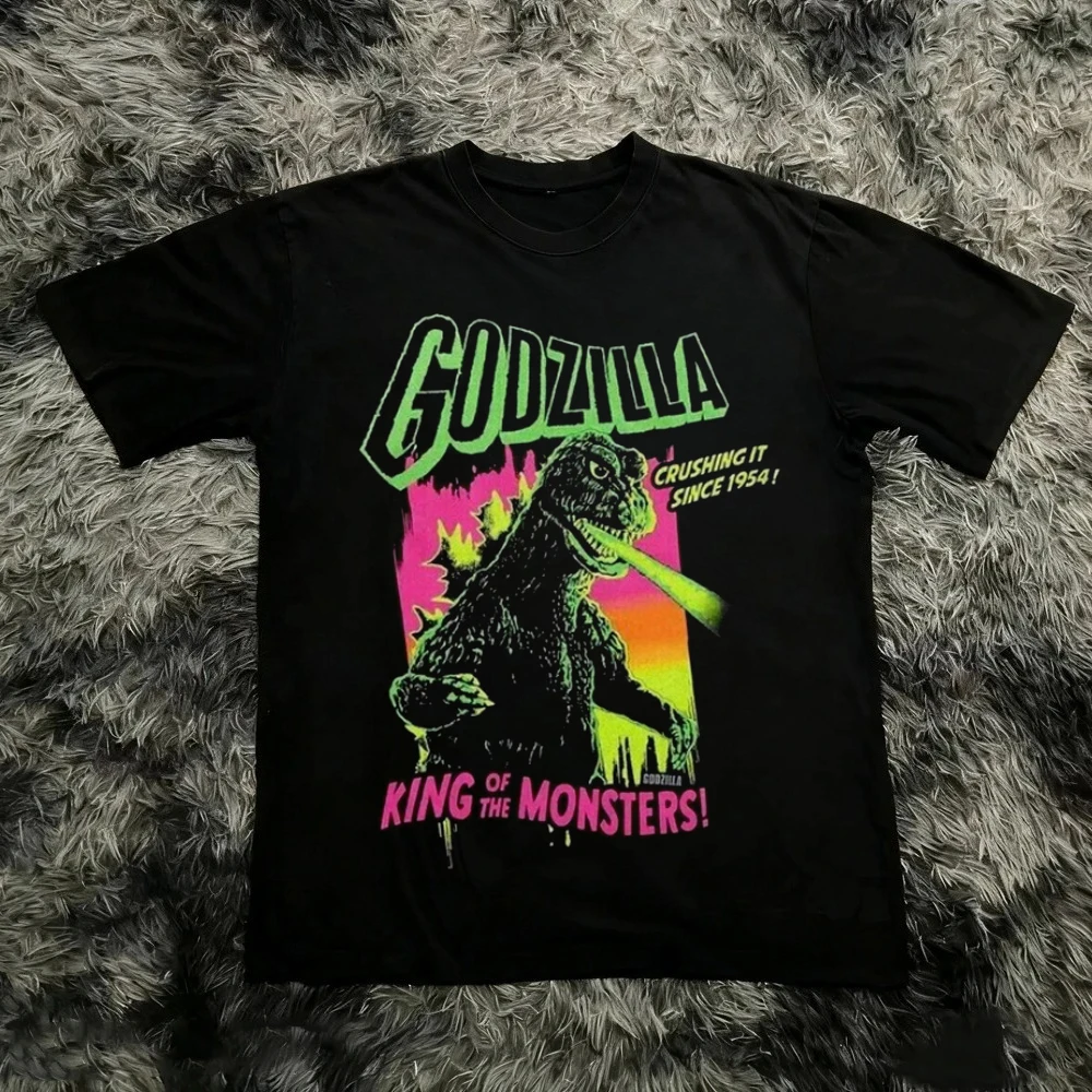 Godzilla Inspired Kaiju Monster Retro Graphic Print T-Shirt Men Women Cotton Oversized Couple Harajuku Casual Streetwear Tops