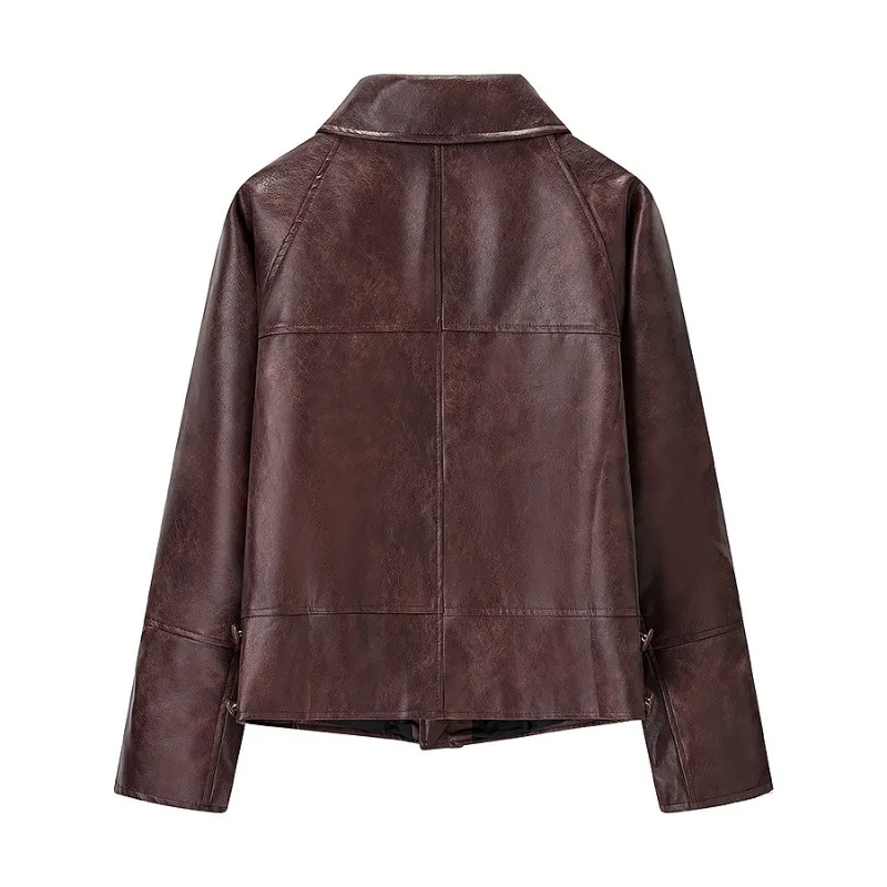 Vintage Red Brown Leather Jacket Women Spring Autumn Jacket Windbreaker for Women Fashion Female Clothes Outerwears