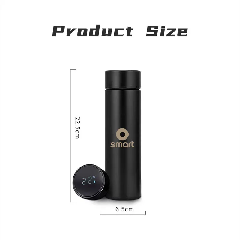 500ml Portable Car Smart Thermos Bottle Temperature Display Cup for SMART Fortwo 451 450 452 453 454 Forfour  Auto Accessories