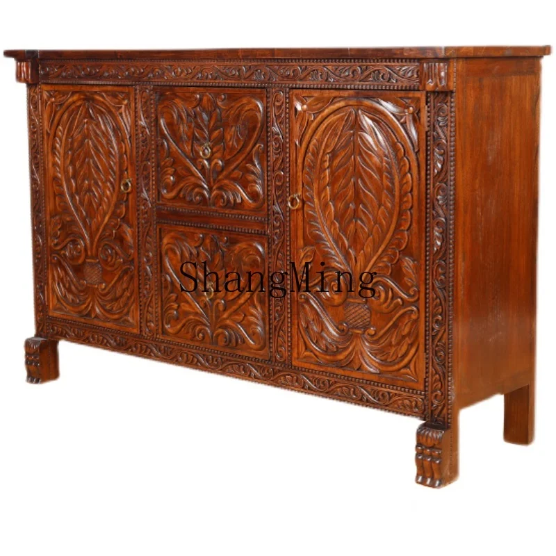 FGgood-looking  new Chinese style elm porch locker living room solid wood carving flower foyer cabinet